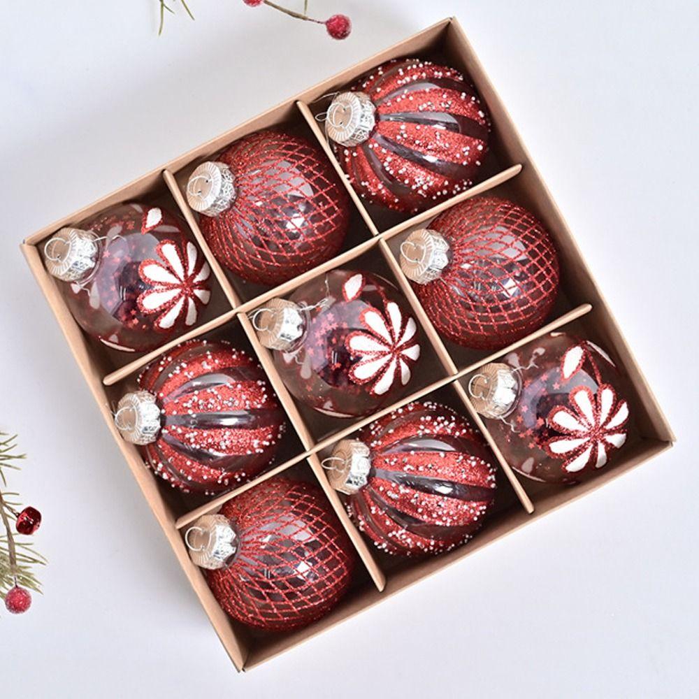 9pcs 8cm Painted Christmas Balls Pendant Christmas Tree Pendants  Home New Year Festival Gift