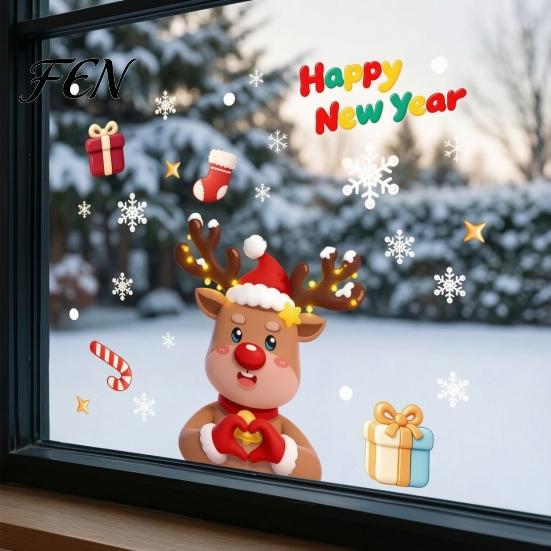Holiday Window Clings for Christmas Stickers, Static PVC Decals with Santa Claus Reindeer Snowman Removable Winter Stickers Kids Patterns, Waterproof