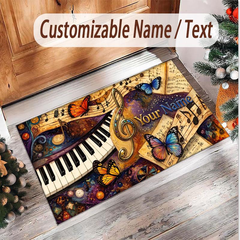 Music General Theme Soft Crystal Velvet Rug Custom Name & Text Print Non Slip Floor Rug for Bedroom Living Room