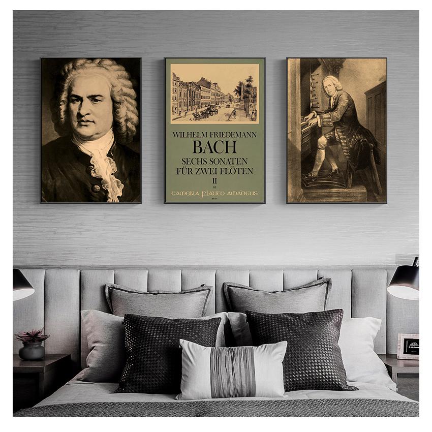 Canvas Painting Vintage Wall Pictures Kraft Poster Coated Stickers Home Decor Gift Johann Sebastian Bach German Musician