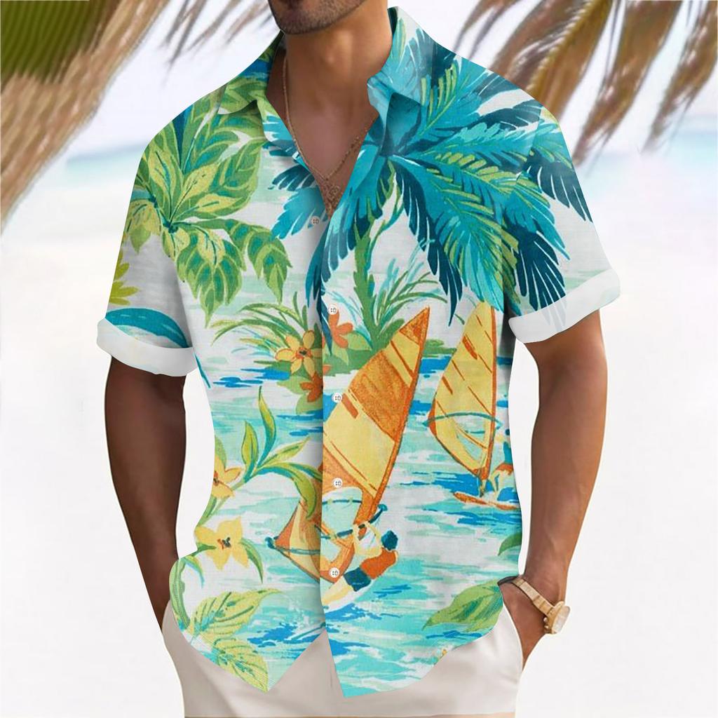 Гавайские рубашки для мужчин с 3D-принтом для пляжа и цветов, рубашка с коротким рукавом для мужчин, пляжная повседневная мужская рубашка свободного покроя