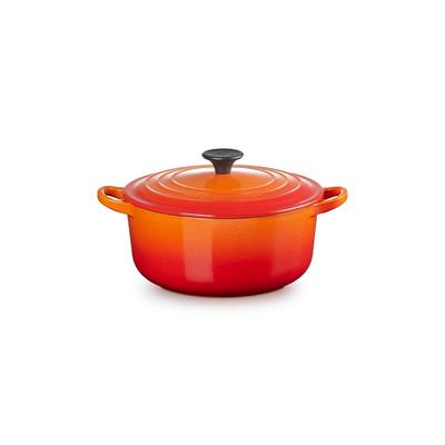 Чугунная эмалированная кастрюля Le Creuset с двумя ручками Cocotte Ronde 20 см оранжевая, подходит для газовой плиты, индукционной плиты, духовки, посудомоечной машины