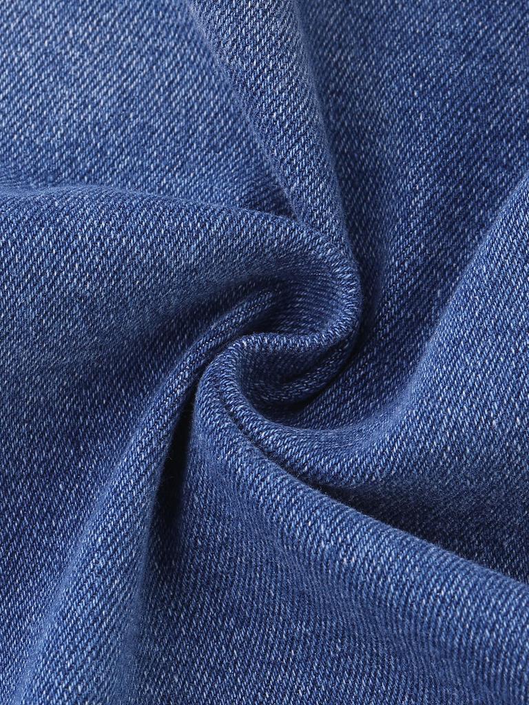 Allegra K Women's Short Sleeve Denim Crop Jacket, Casual, Blue, Size L