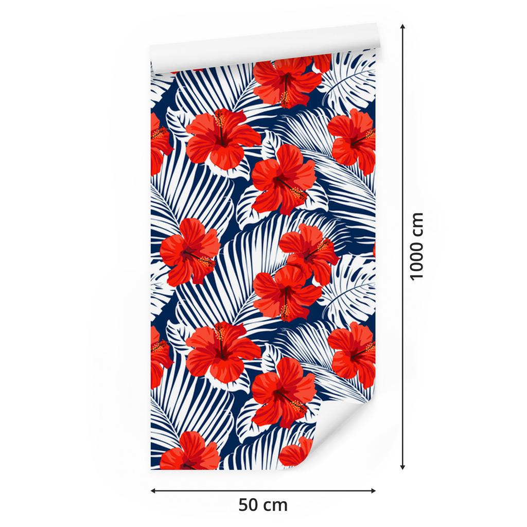 Tropical Flowers and Leaves Wallpaper for Living Room and Bedroom 50x1000