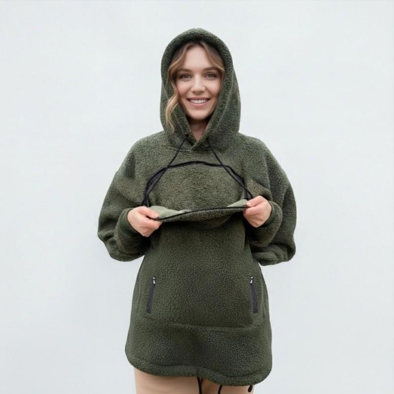 Womens Fleece Hooded Sweatshirt Loose Fit Warm Pullover With Drawstring Cap