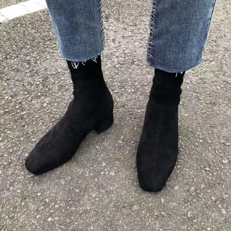 Женская обувь 2024 года, горячая распродажа, женские ботинки с боковой молнией, модные, с квадратным носком, для офиса и карьеры, высококачественные, с квадратным каблуком, ботильоны