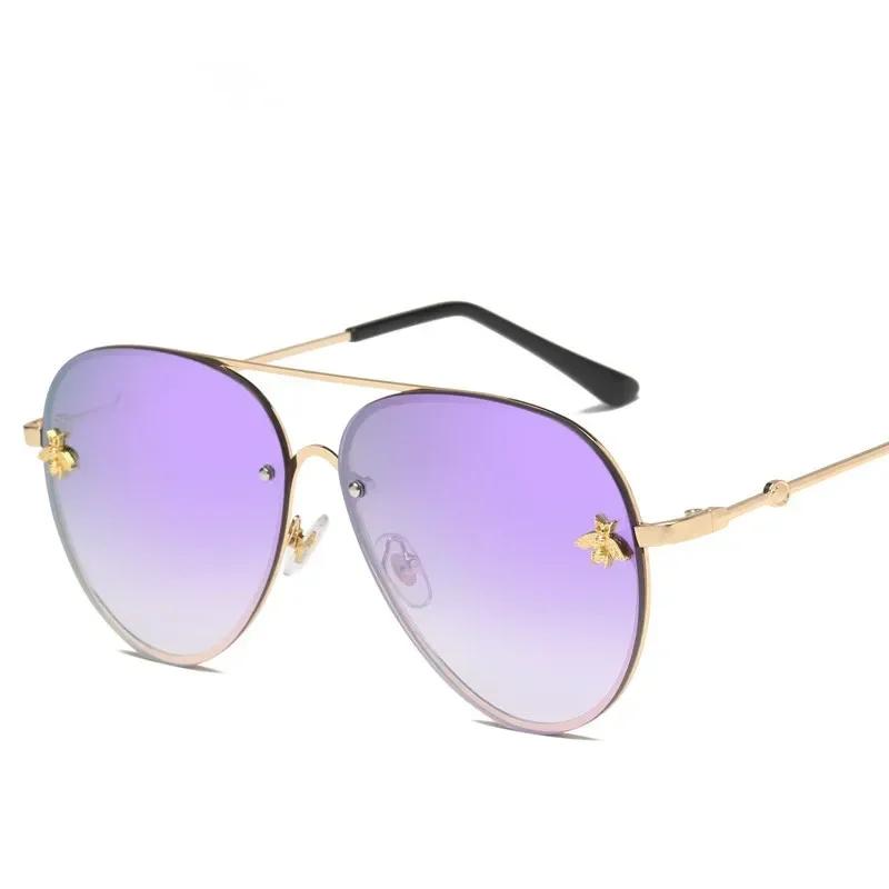 Luxury Brand Designer Female Rimless Sunglasses Aviation Woman Sun Glasses Gradient Shades Little Bee Lens Ladies UV400 Ray