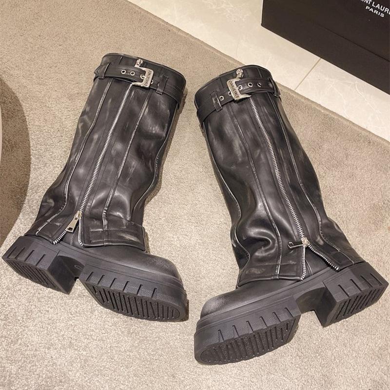 2024 New Brand Desinger Women Mid Calf Boots Chunky Platform Punk Motorcycle Long Booties Goth Street Cool Shoes for Women