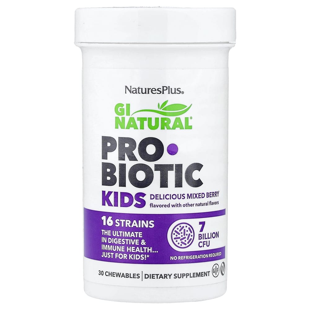 Nature's Plus GI Natural Probiotic Kids Refreshing Mixed Berry Flavor 7 Billion CFU Chewable Tablets, 30 Count