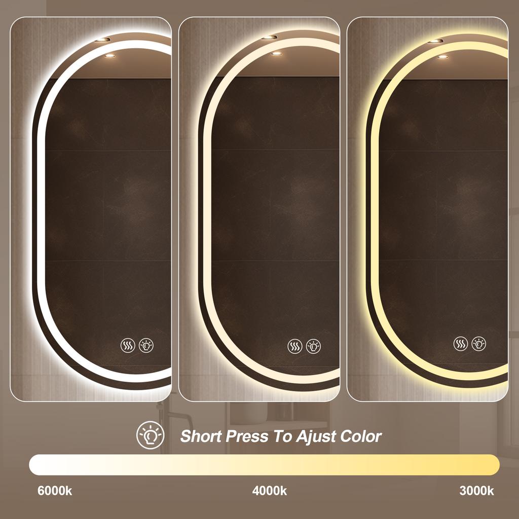 60*90cm Frameless Oval Wall-Mounted Smart Mirror, Anti-Fog Touch Screen Bathroom Mirror
