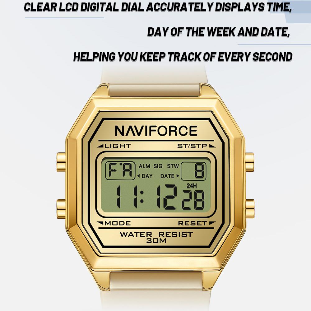 Naviforce Легкие цифровые часы для леди, женские, силиконовый ремешок, ночной узор, будильник, календарь, хронограф, водонепроницаемые, женские повседневные часы NF5063T