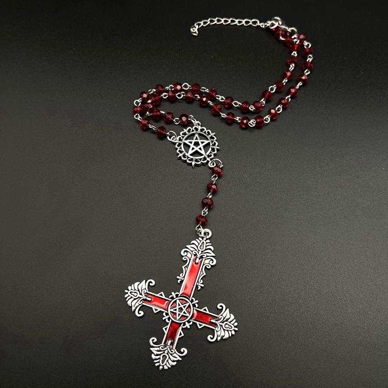 Pentagram Inverted Cross Rosary Baphomet Occult Gothic Sigil of Satanic Jewelry Devil Necklace Trad Goth Jewelry Gift Handmade