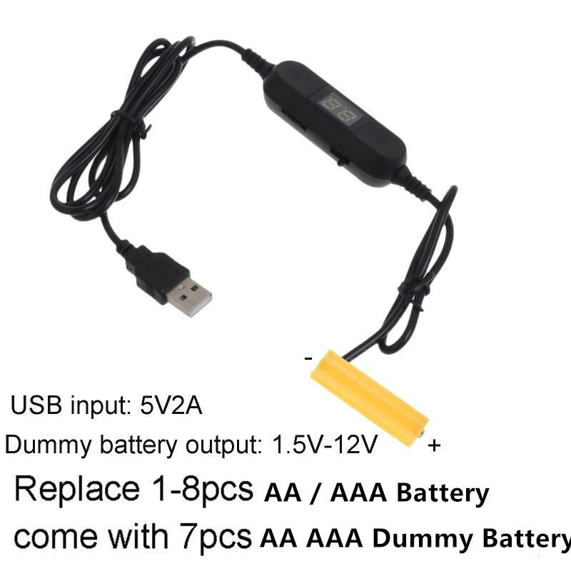 USB to 1.5V-12V Adjust Voltage with Display LR6/AA AAA Dummy Battery Cable for Cameras Clock Radio LED Light Keyboard Piano