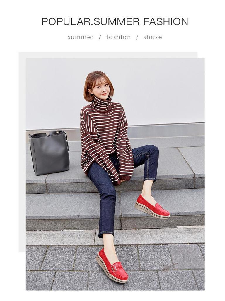 Женские туфли на танкетке из натуральной кожи на толстой подошве, с полым дизайном, большого размера, идеально подходят для мам среднего возраста