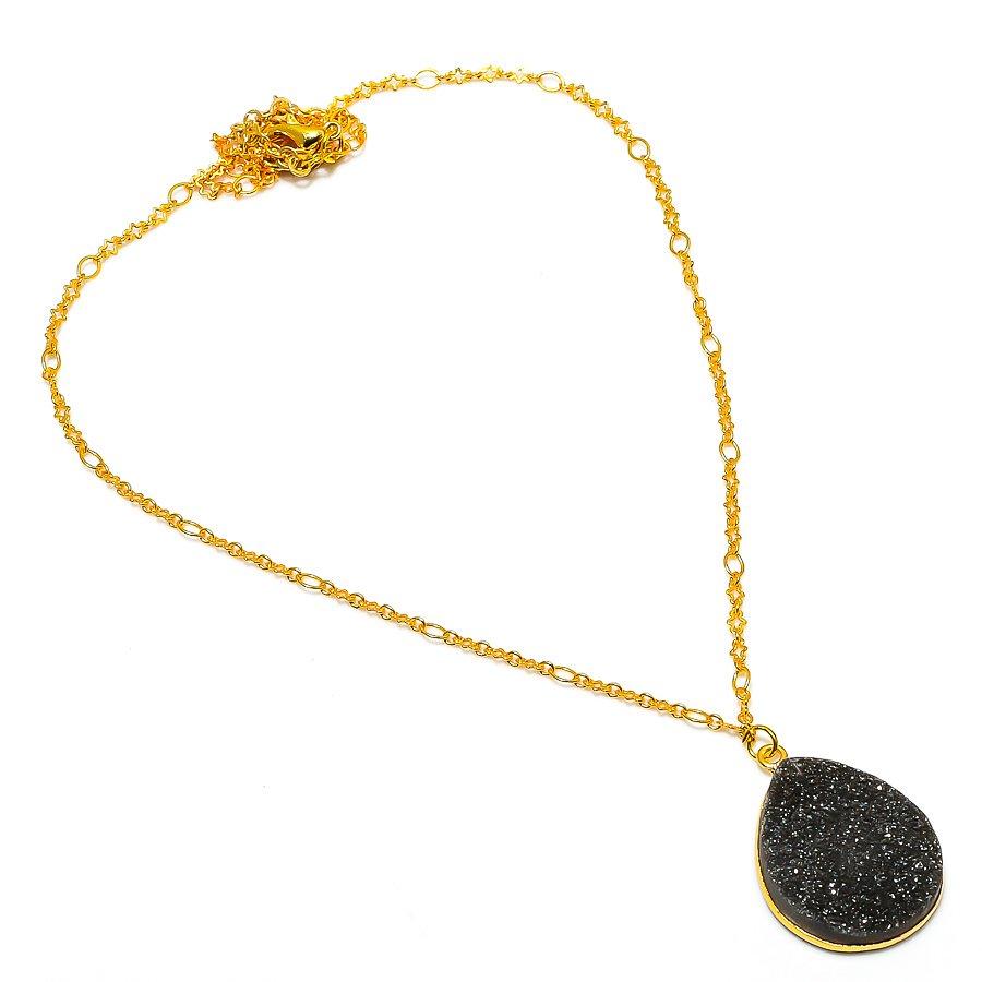 Black Titanium Druzy Gemstone 925 Sterling Silver Jewelry Necklace 20" GK-5001