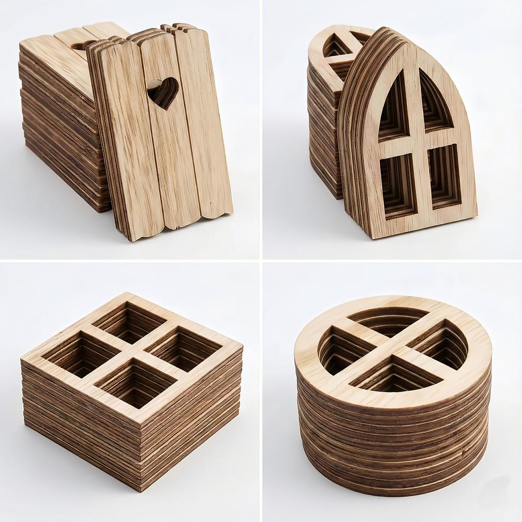 100pcs Vintage Wooden Window Mix | Painting Home Decor for Birthday, Wedding, Easter, Mini Garden, Country House Decorations