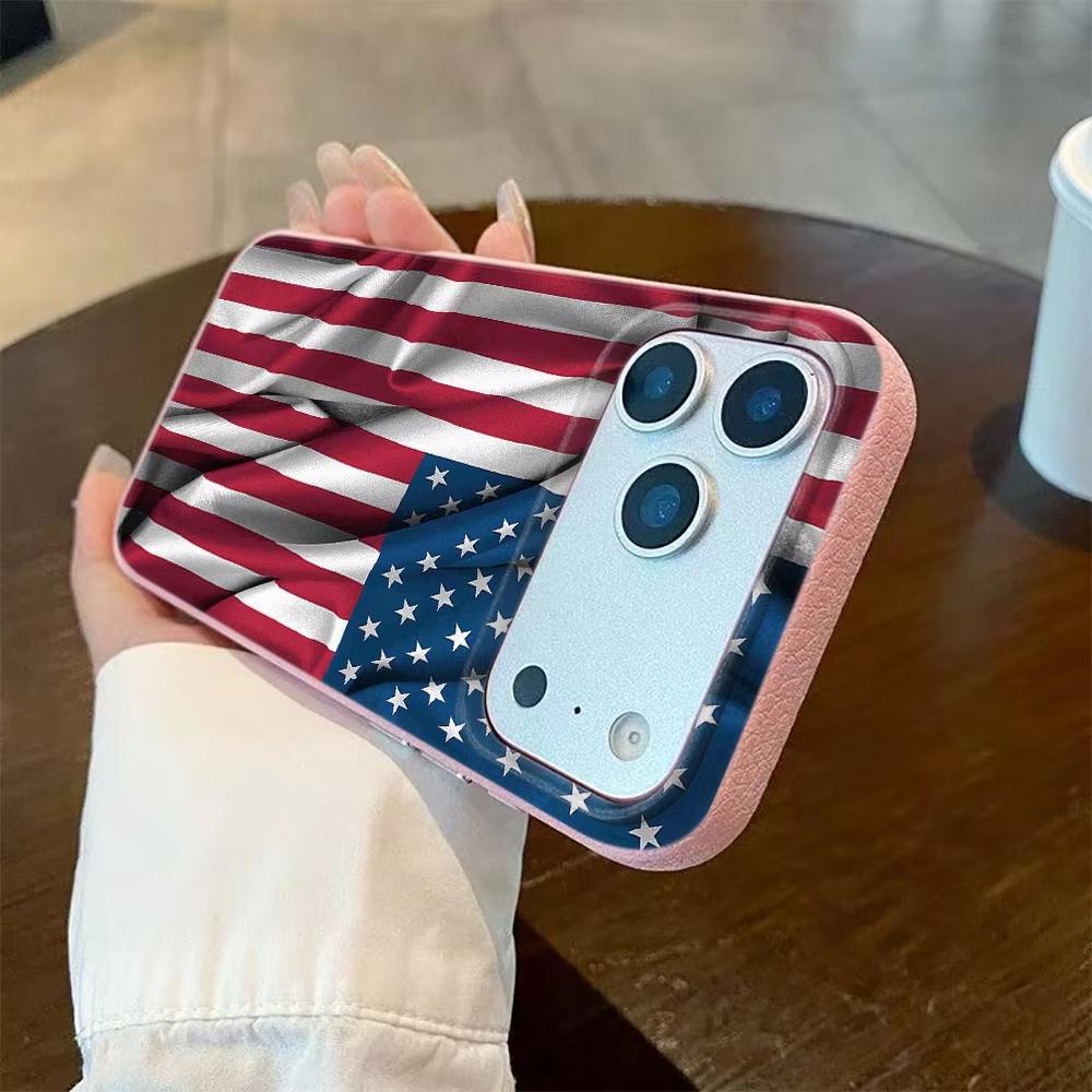 Чехол для телефона с узором американского флага для iPhone 17 Pro Max 16 15 Plus 14 13 12 11 Pro 16E 17Air XR XS Мягкий чехол с текстурой личи