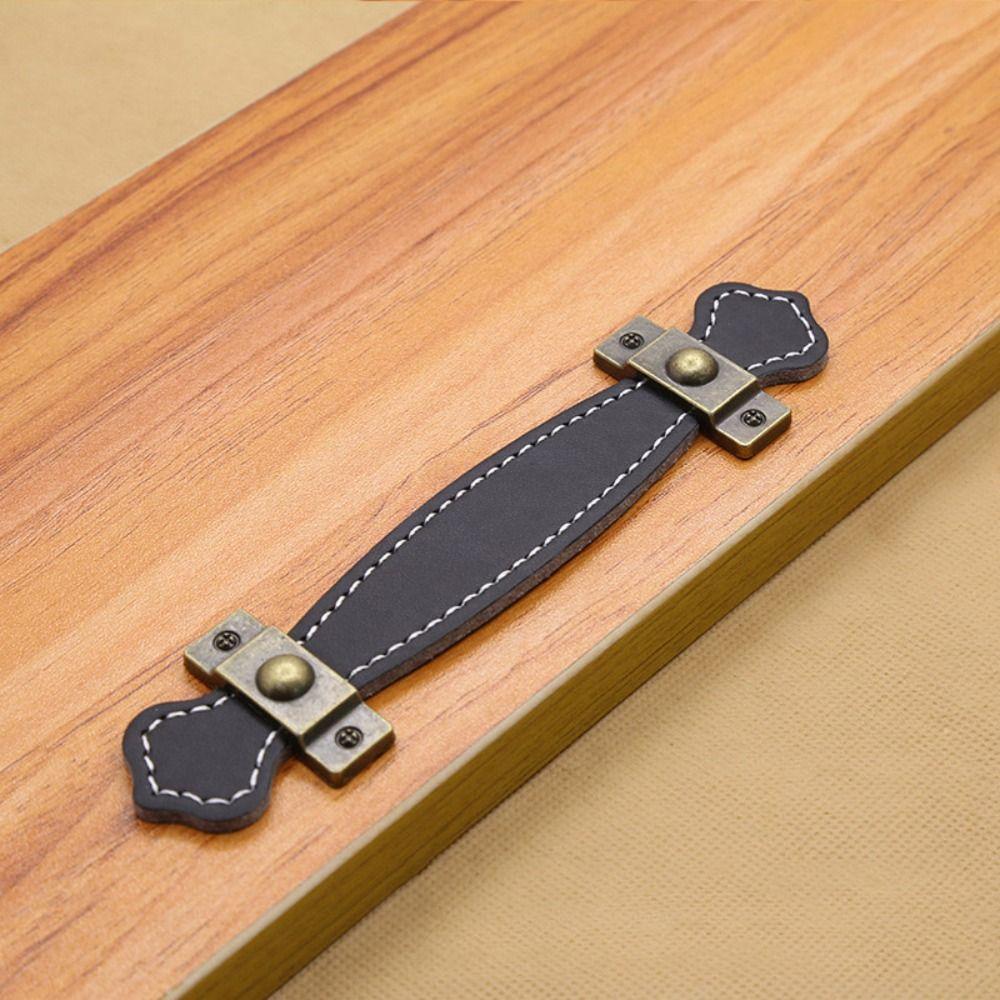 Soft Leather Handle Brown Door Knobs Classic Cabinet Pulls Kitchen
