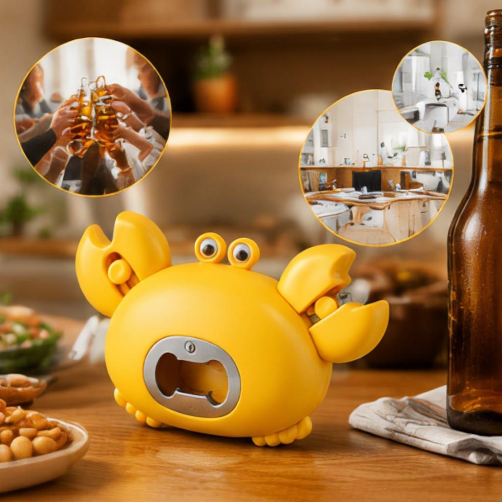 Crab Shaped 4 in 1 Magnetic Bottle Opener  Retractable Box Cutter  Mini Scissors  and Jar Opener   Compact Kitchen Gadget for Home and Office  Blue