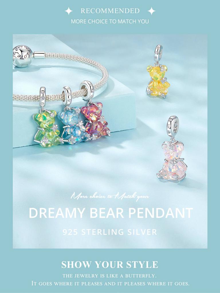 WOSTU Подвеска «Мечтательный медведь» из стерлингового серебра 925 пробы подходит для оригинального браслета «сделай сам», сказочный подарок для женщин, ювелирные украшения