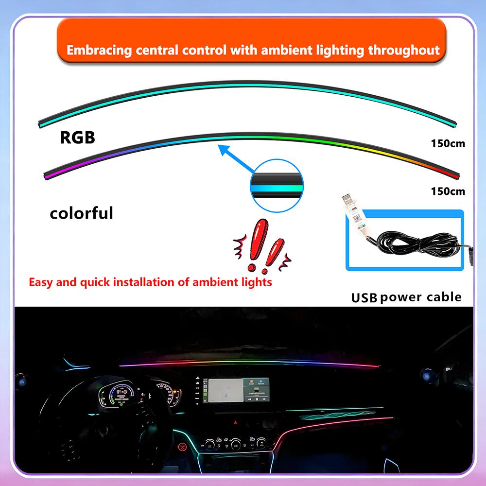 Universal Car Ambient Lights RGB 64 Color RGB Streamer LED Interior Hidden Silicone Strip Full Color Symphony Atmosphere Lamp