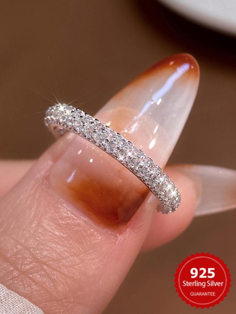 925 Sterling Silver Gorgeous Shiny Circle Double Row Zircon Ring For Women Daily Life  Anniversary High Quality Fine Jewelry