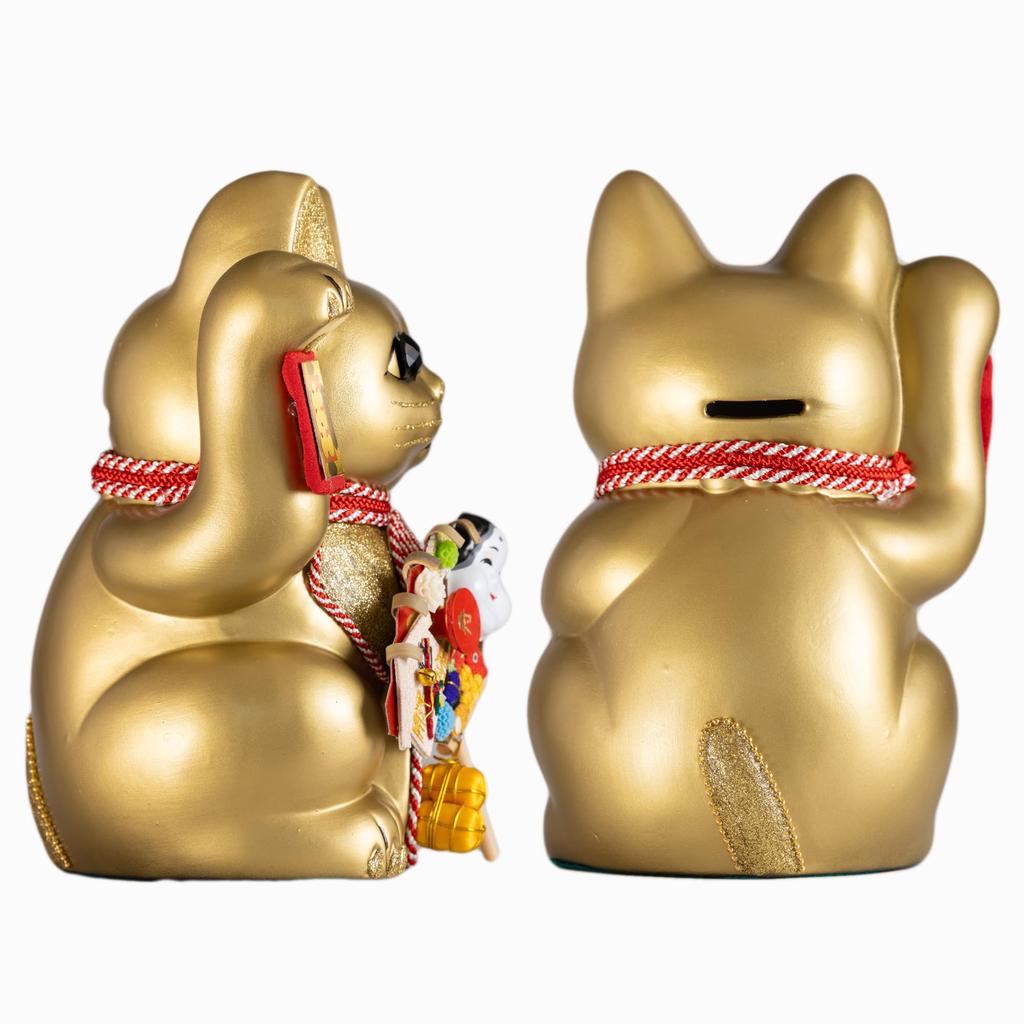 Счастливый кот Ацуме, правая рука, счастливый кот, манеки, счастливый фэн-шуй, украшение, коробка для пожертвований, золото (L-SIZE Золотой) Поднятый/Керамический_Lucky (fa_L