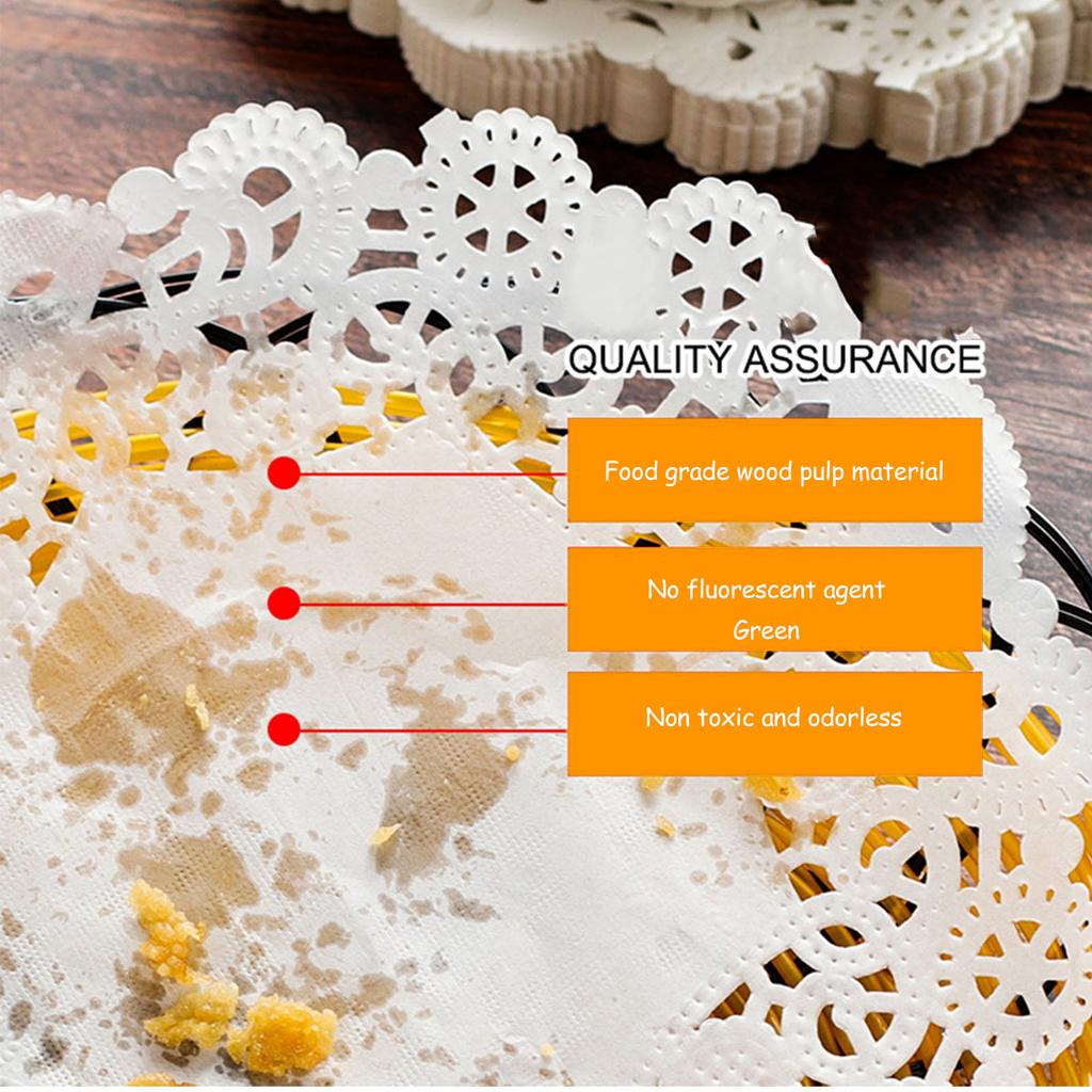 150 шт. белые кружевные круглые бумажные салфетки одноразовые полые цветочные впитывающие масло бумажные для жареной пищи