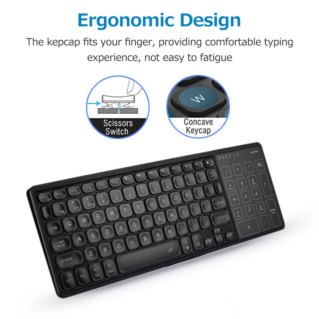 Wireless Dual-mode Keyboard 2.4G BT Wireless Connection Ergonomic Design 7-color Backlight Effect with Touchpad Wide Compatibility