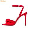 Red Suede Cross Knot Sandals Stiletto Heel Open Toe High Heels Slingback Ankle Strap Buckle Sandals Women Summer Shoes