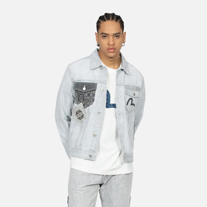 EVISU Denim Jackets Men's Denim Gray Lapel Moderate Other 2ESHTM4DJ7004XXDN