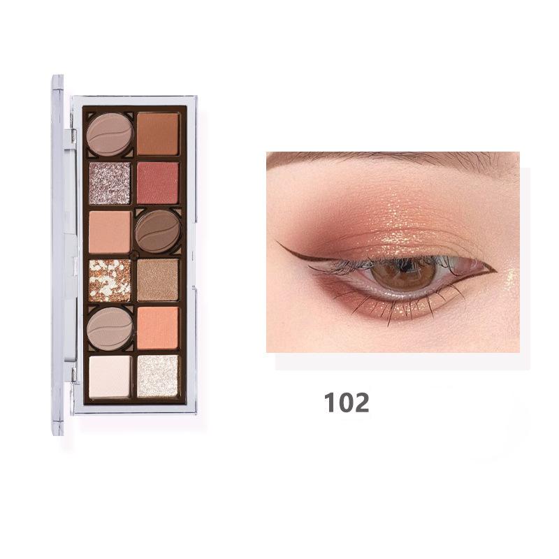 Двенадцатицветная палитра теней для век, стойкий перламутровый матовый мелкий шиммер, контурный макияж землистых тонов.