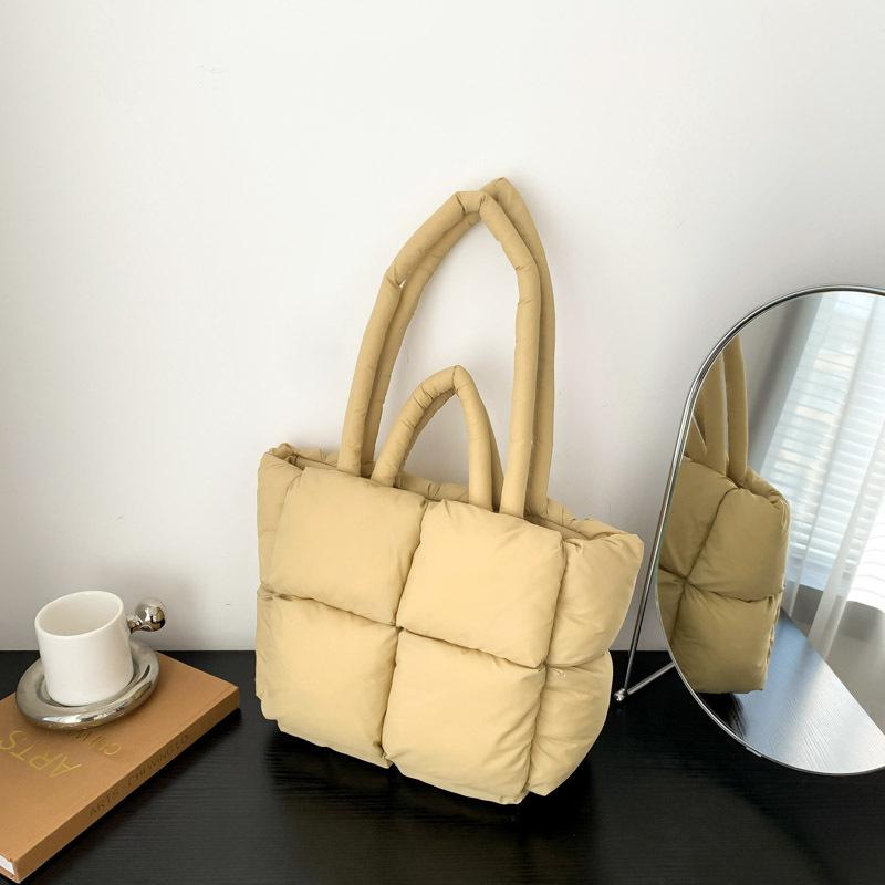 Пуховая сумка, хлопковая одежда, сумка-тоут, высокая версия, женская сумка из хлопка с клетчатым наполнителем, модная сумка через плечо.