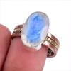 Natural Rainbow Moonstone Gemstone Two Tone 925 Sterling Silver Ring Size 9 M7q44
