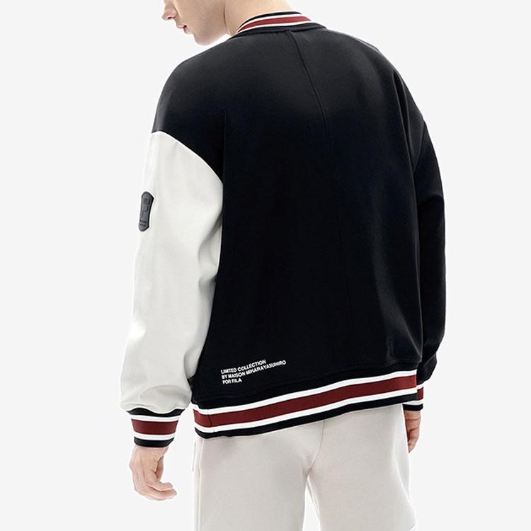 FILA Baseball Jackets Men's Jet Black Baseball Collar Moderate Straight Fit F11M243502F-BK