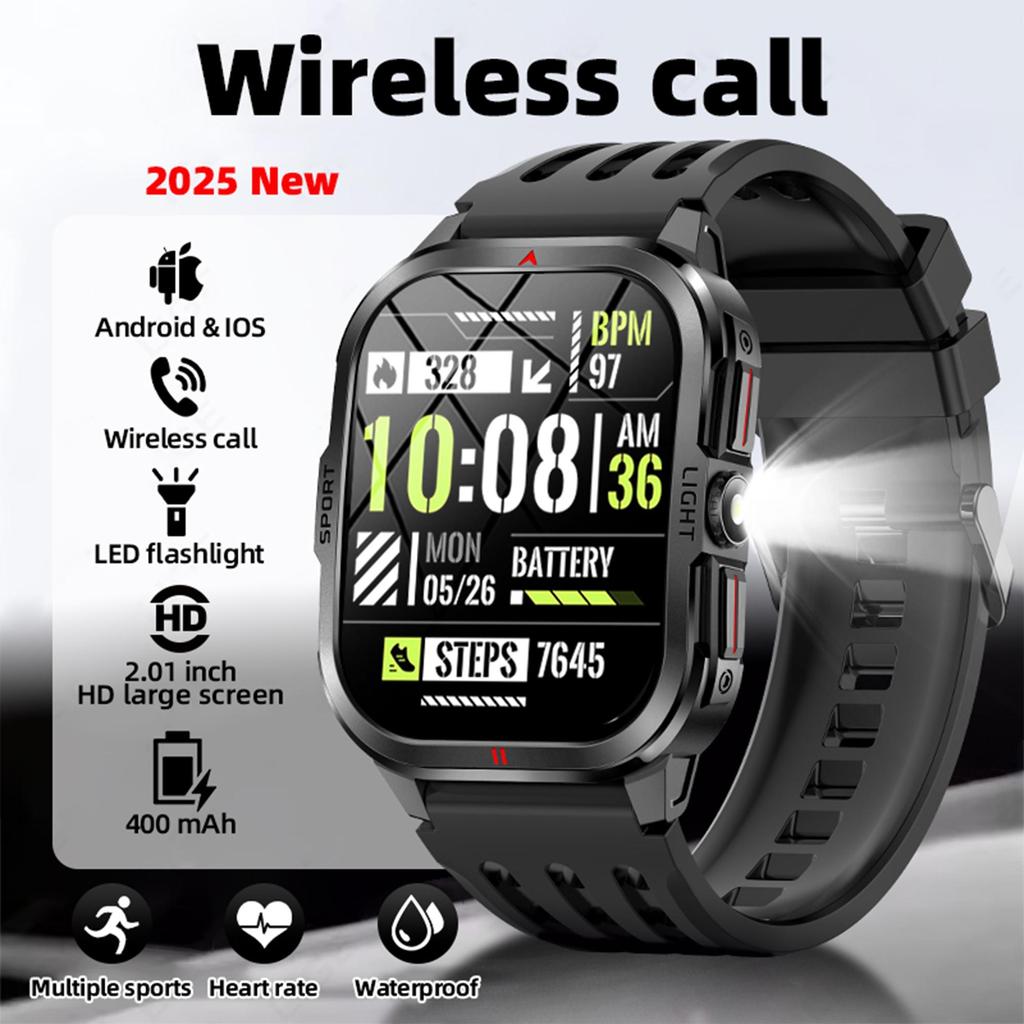 LIGE New Smart Watch 2.01-inch Curved Screen Bluetooth Call Outdoor Sports Waterproof Men's Smart Watch