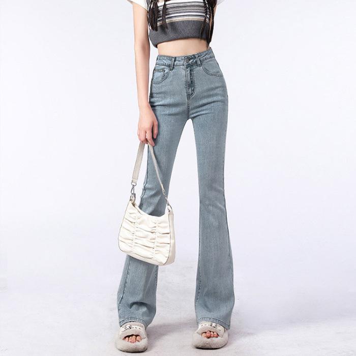 Женские черные джинсы с высокой посадкой и микро-клешем, коллекция весна/осень 2025