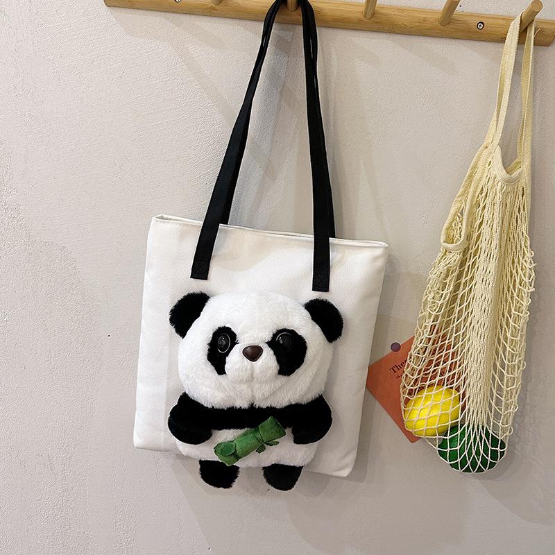 Сумка женская 2024 новая холщовая сумка, переносная сумка через плечо милая сумка-панда, повседневная сумка большой вместимости