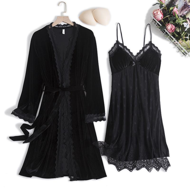 Велюровый кружевной халат, ночная рубашка Femme Twinset, свадебный халат, комплект с v-образным вырезом, одежда для сна, повседневный сексуальный домашний халат, одежда для дома