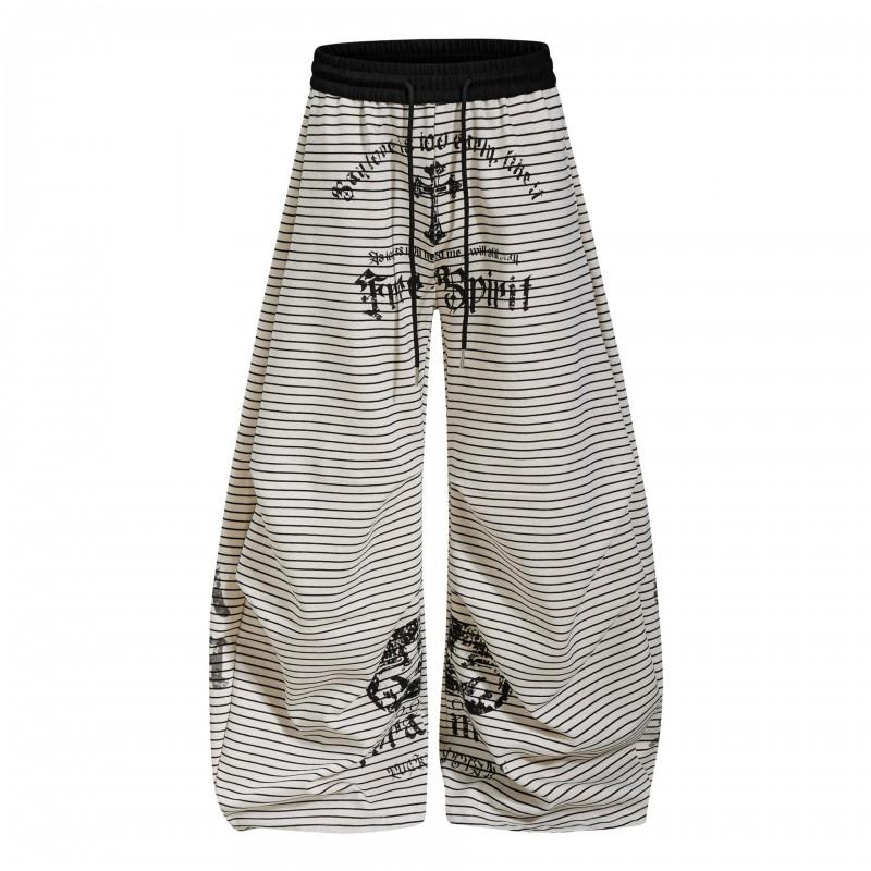 Unisex Gothic Streetwear Wide Leg Sweatpants With Letter Print Striped Design Loose Fit Casual Pants