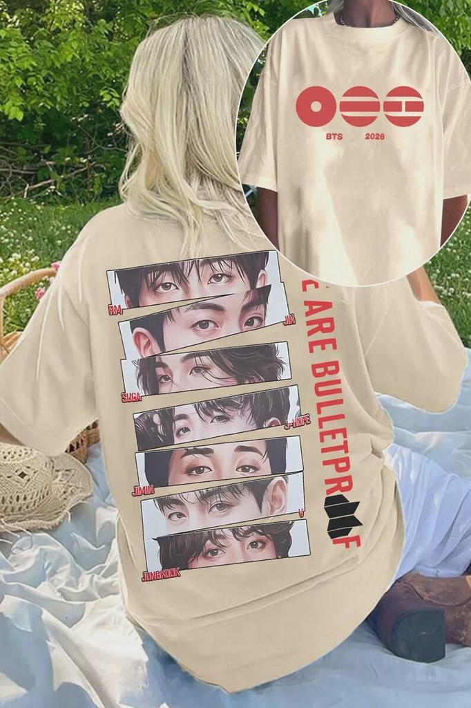 Футболка BTS We Are Bulletproof Tour 2026 RM Jin Suga Jhope Jimin Jungkook Оверсайз Y2k С коротким рукавом Харадзюку Женская одежда