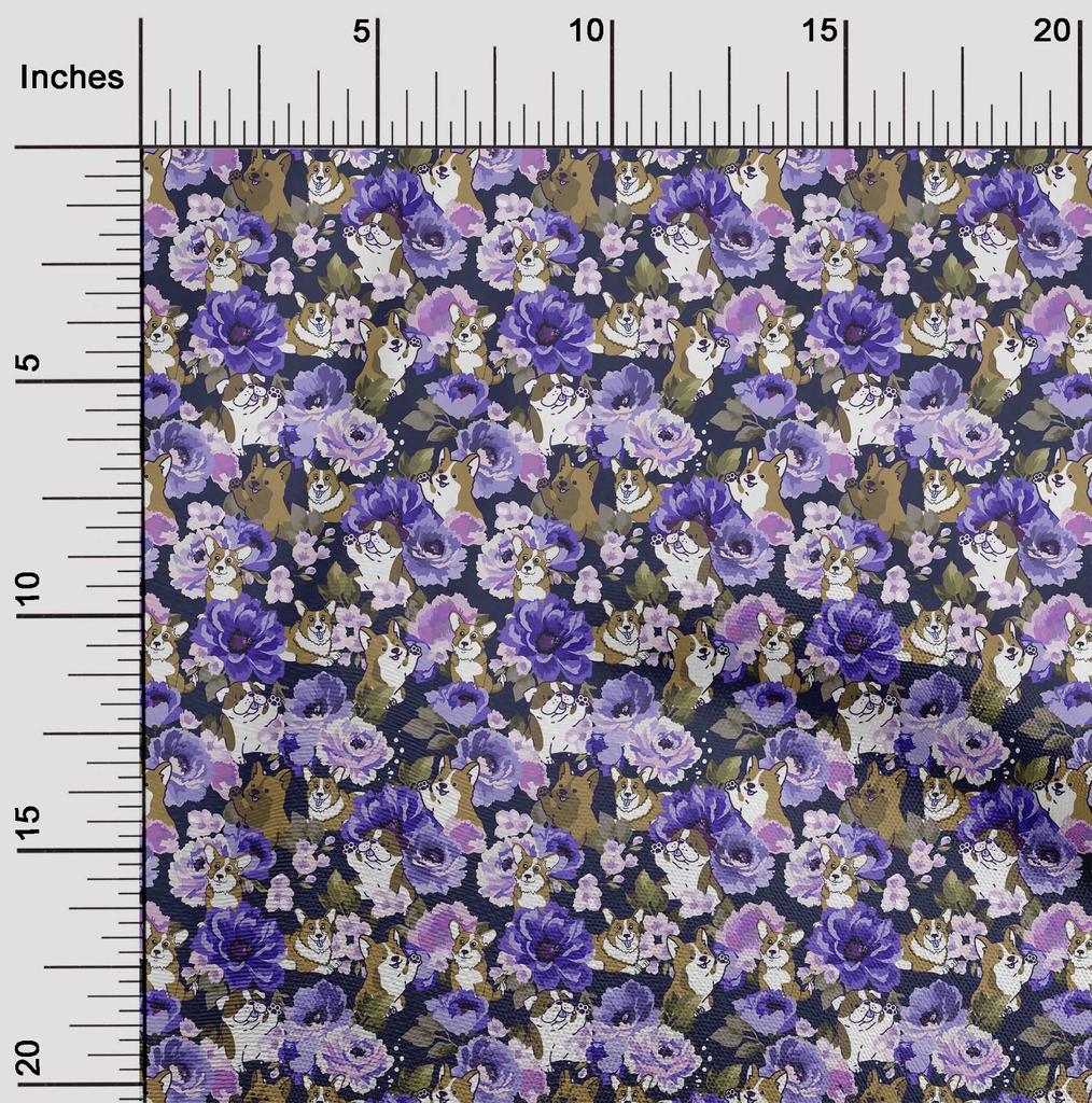oneOone Ткань Cotton Flex Black с цветочным принтом и щенками, ткань для платья, ярд, 40 дюймов