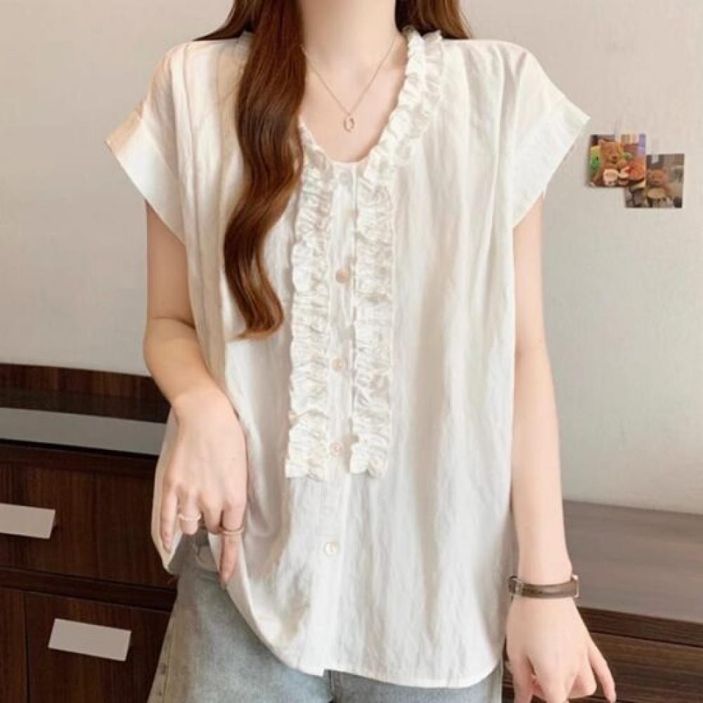 NaVaVa Women LoVely Frill V Neck Cap sleeVe Blouse Nb3160
