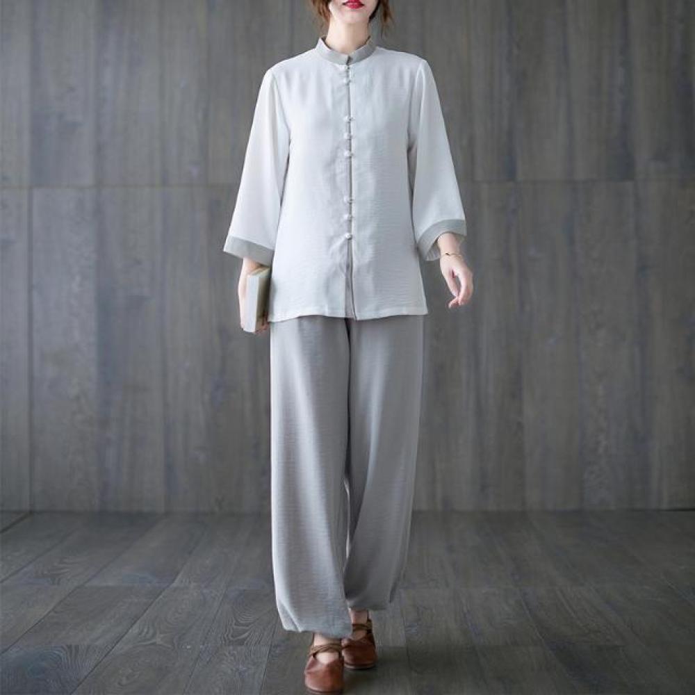 Chinese Style Tai Chi Suit For Men And Women, Two-piece Martial Arts Performance Mid-sleeve Training Suit