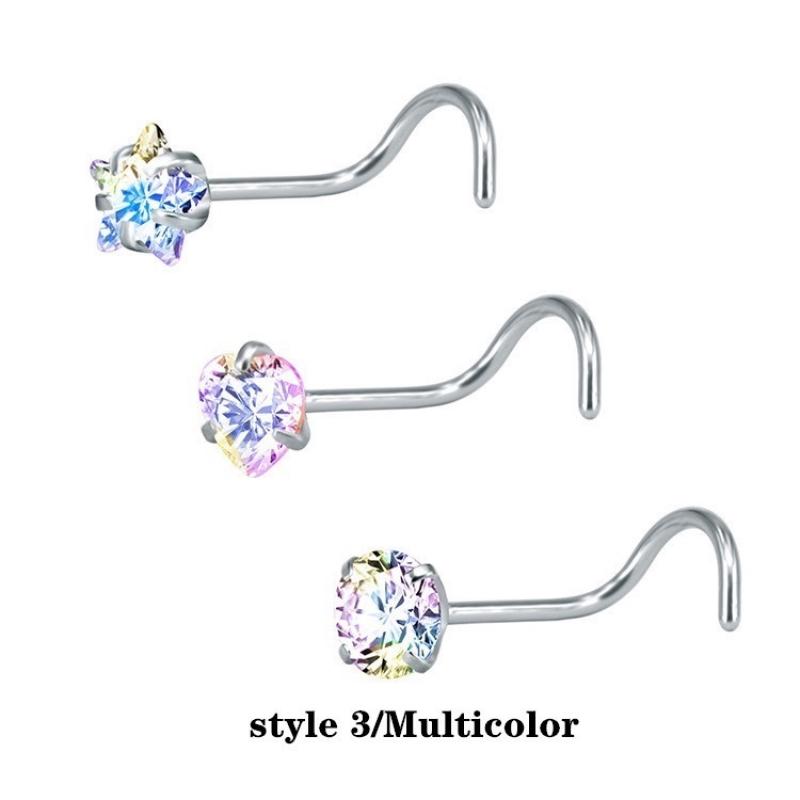 3Pcs/set Stainless Steel Nose Ring Multifunctional Zircon Nose Stud Earring Universal Ring