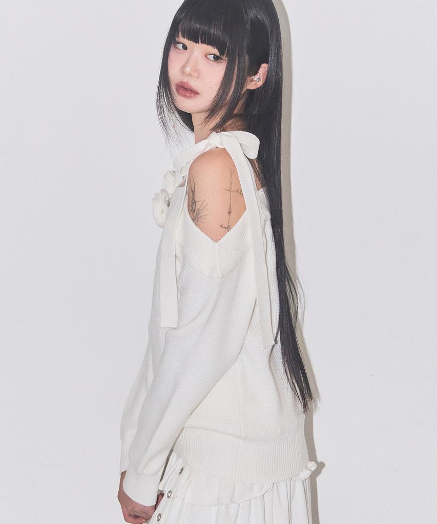 ILLIGO Bloom Bow Off-Shoulder Knit Ivory