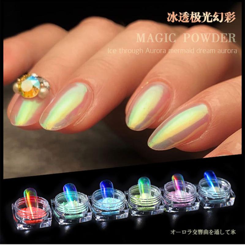 Beauty Nail Ice Прозрачный голый цветной порошок Aurora Powder Nail Fantasy Mermaid Mirror Flour Magic Mirror Powder
