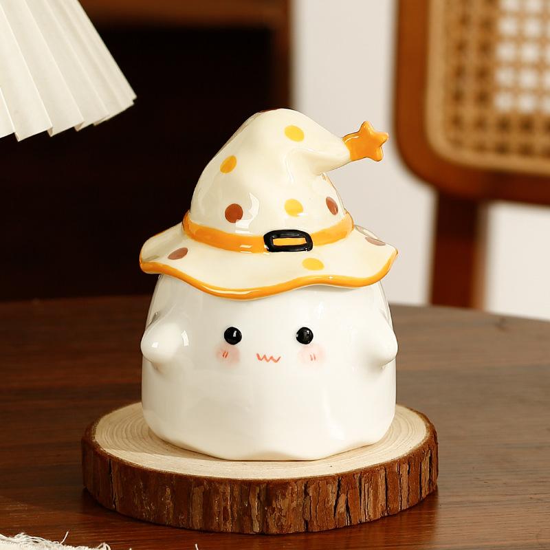 High Appearance Level Ghost Mug with Lid Office Afternoon Tea Coffee Cartoon Ghost Ceramic Cup Halloween Easter Gifts