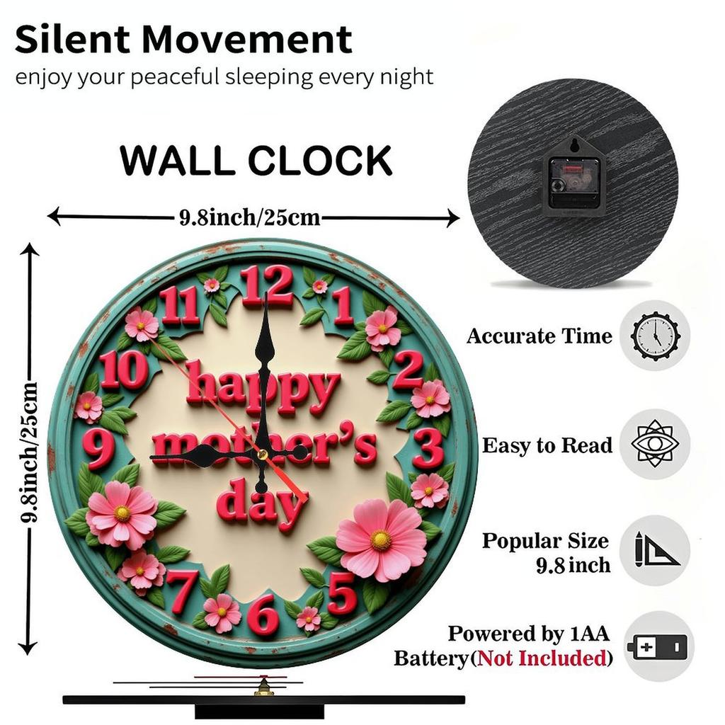 25x25cm Wood Wall Clock with a Sawtooth Hanger for Easy Leveling