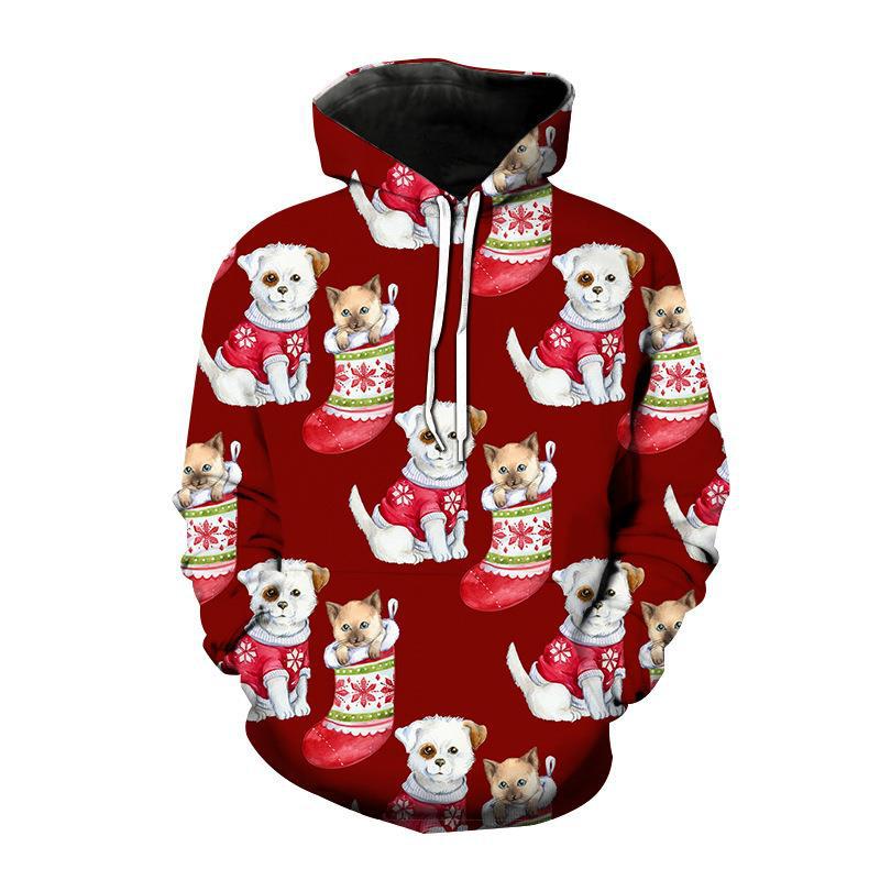 Новая рождественская коллекция 2023 года с 3D-принтом, мужские и женские толстовки с капюшоном, модная повседневная одежда с длинным рукавом для праздников